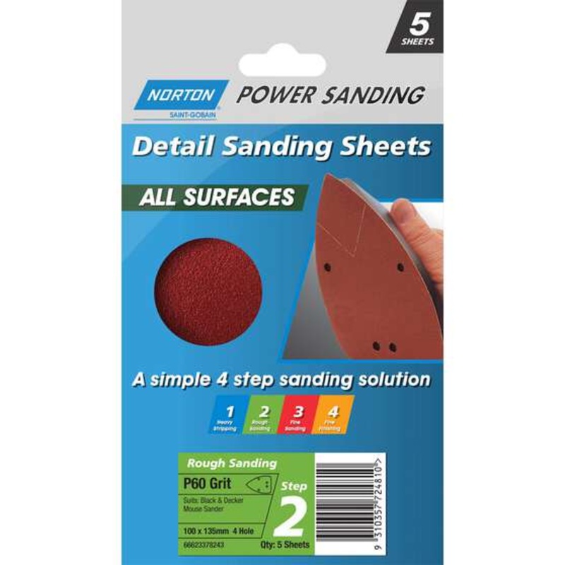Norton Mouse Sanding Sheets 60 Grit 5 Pack
