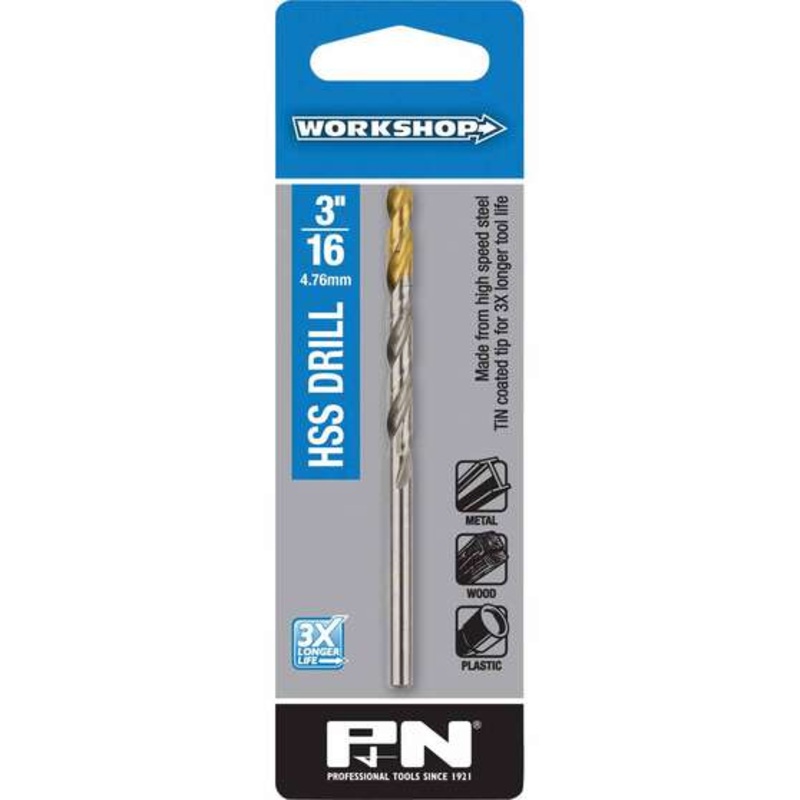 P&N Workshop Drill Bit HSS Tin Tipped 3/16 Inch