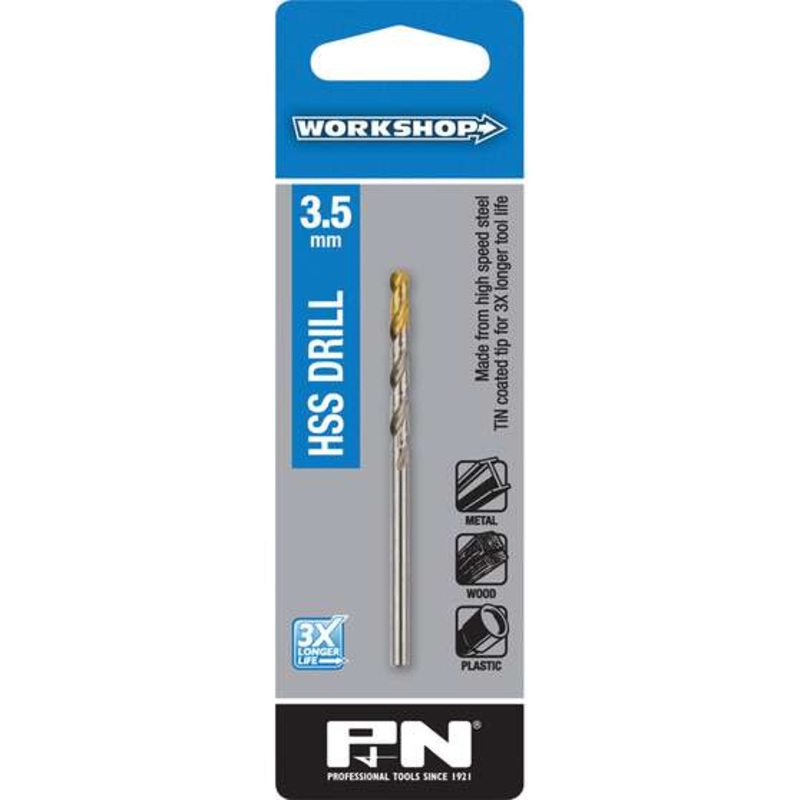 P&N Workshop Drill Bit HSS Tin Tipped 3.5mm