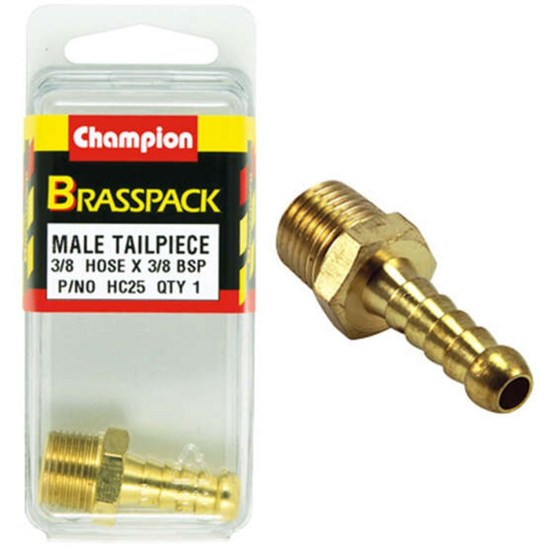 Champion Brass Pack Male Hose Barb HC25, 3/8″ X 3/8″
