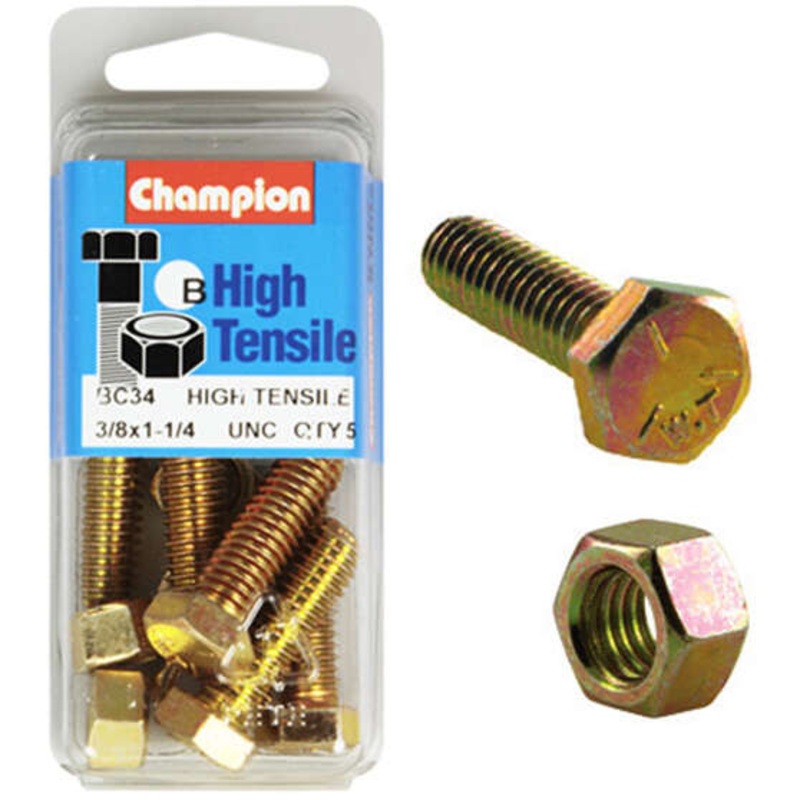 Champion High Tensile Bolts and Nuts BC34, 3/8″UNC x 1-1/4″