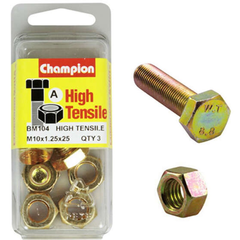 Champion High Tensile Bolts and Nuts BM104, M10x1.25 x 25mm
