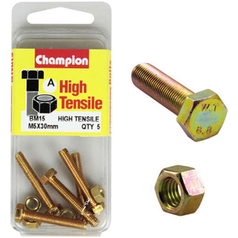 Champion High Tensile Bolts and Nuts BM15, M5 X 30mm