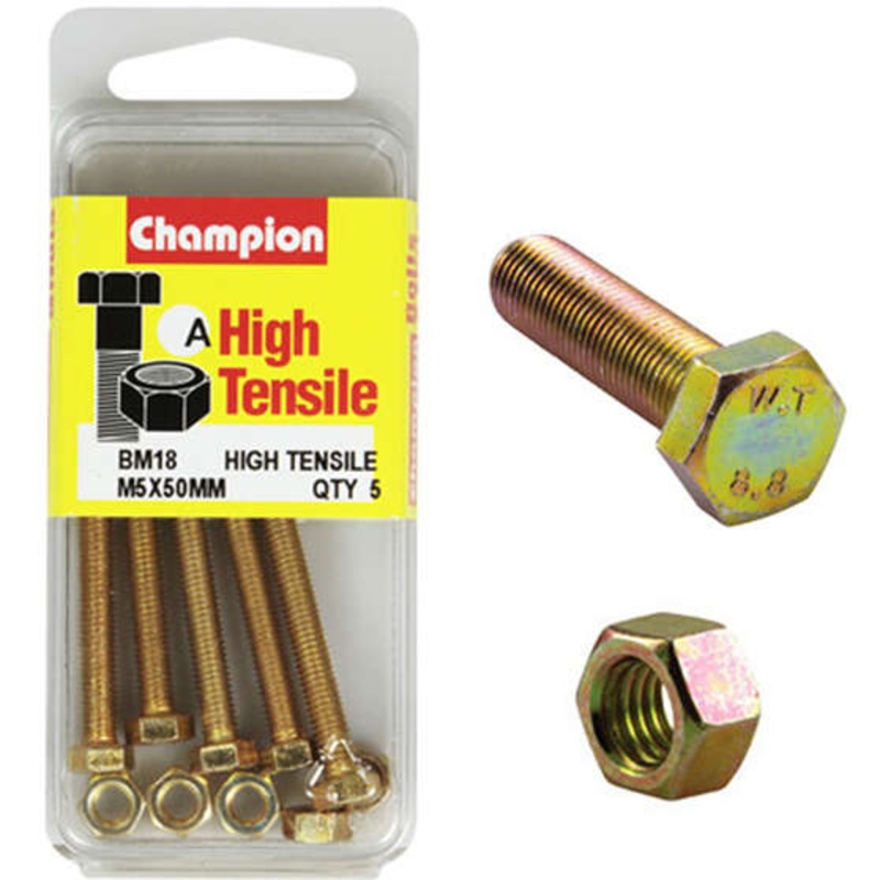 Champion High Tensile Bolts and Nuts BM18, M5 X 50mm