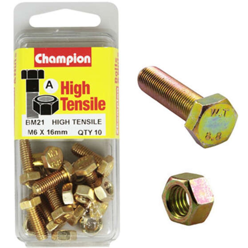 Champion High Tensile Bolts and Nuts BM21, M6 X 16mm