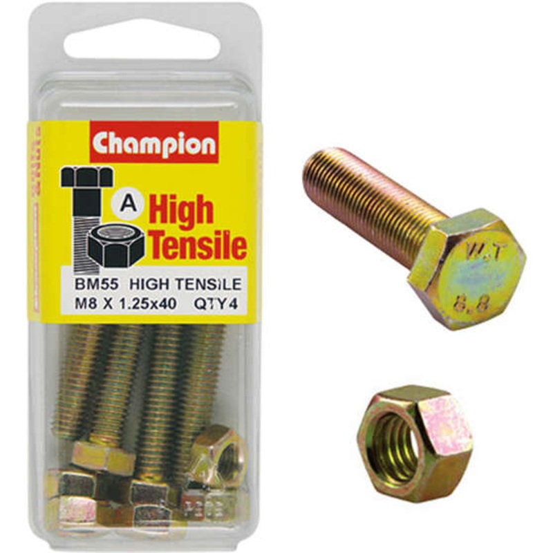Champion High Tensile Bolts and Nuts BM55, M8x1.25 x 40mm