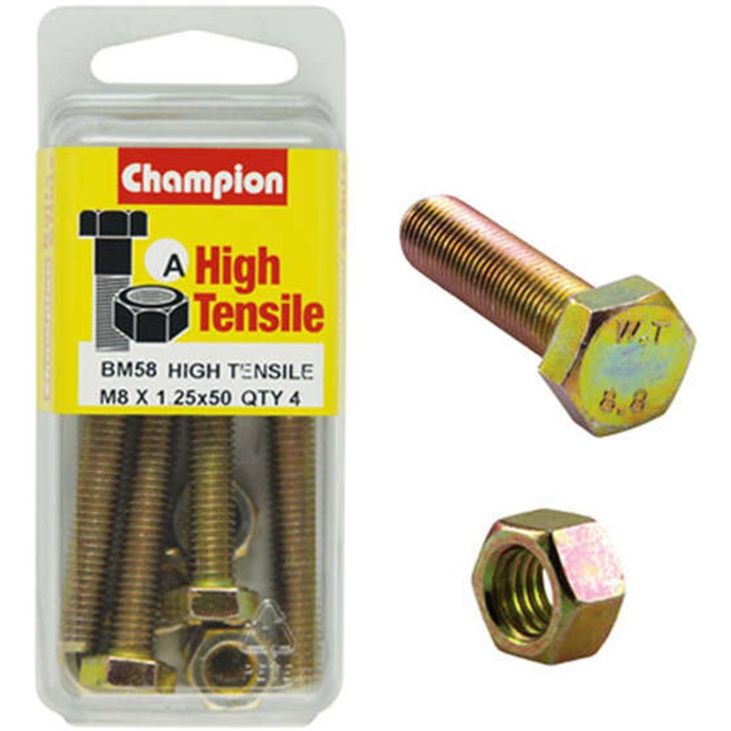 Champion High Tensile Bolts and Nuts BM58, M8x1.25 x 50mm