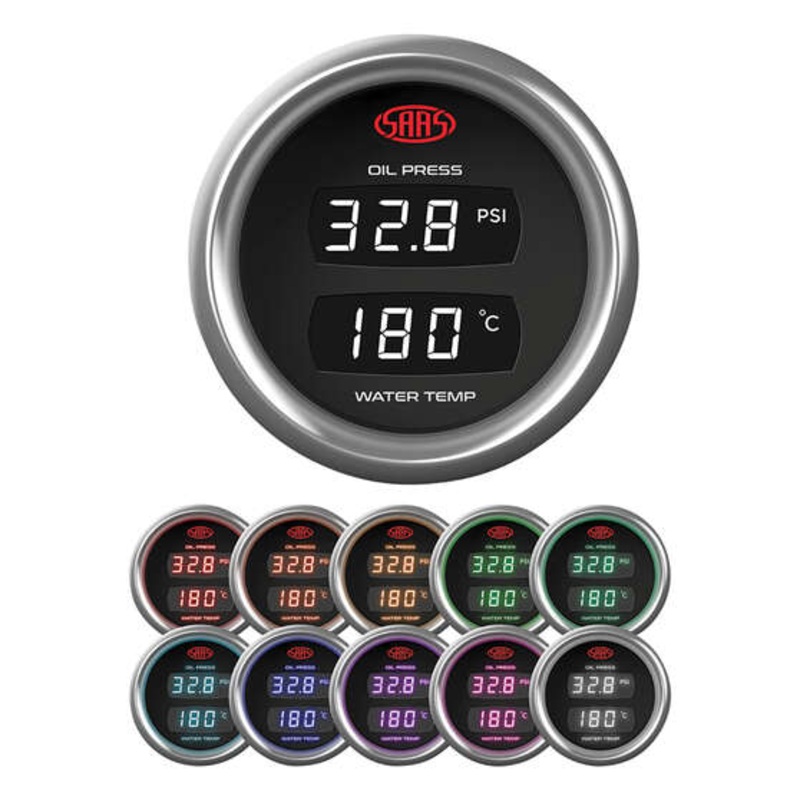 SAAS Dual Oil Pressure/Water Temperature Gauge Black 52mm