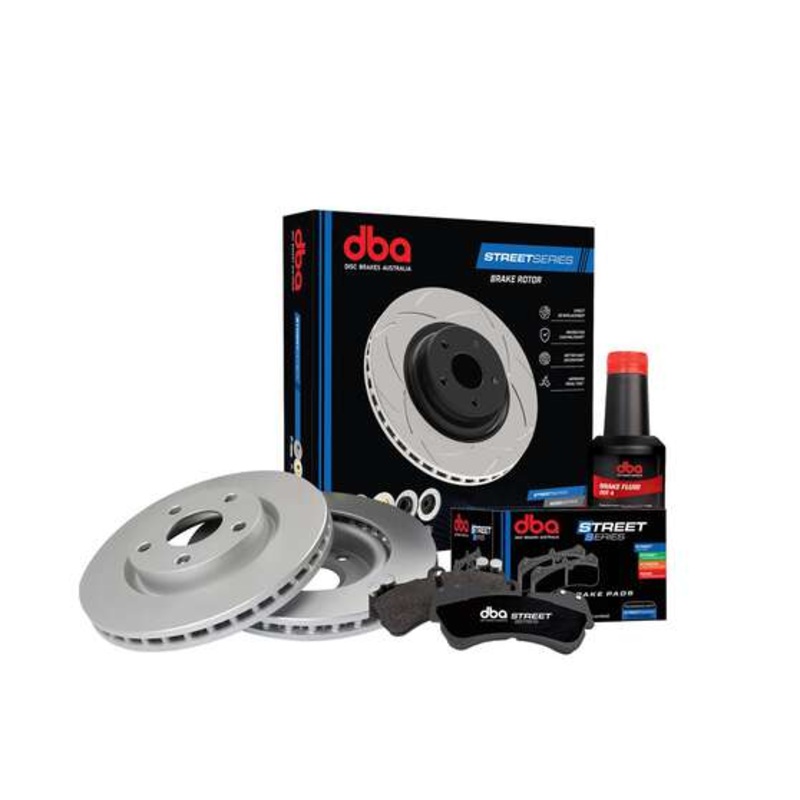 DBA Brake Rotors And Pads Combo Pack – Rotors x 2, Pair Brake Disc Pads, DBA505ECP
