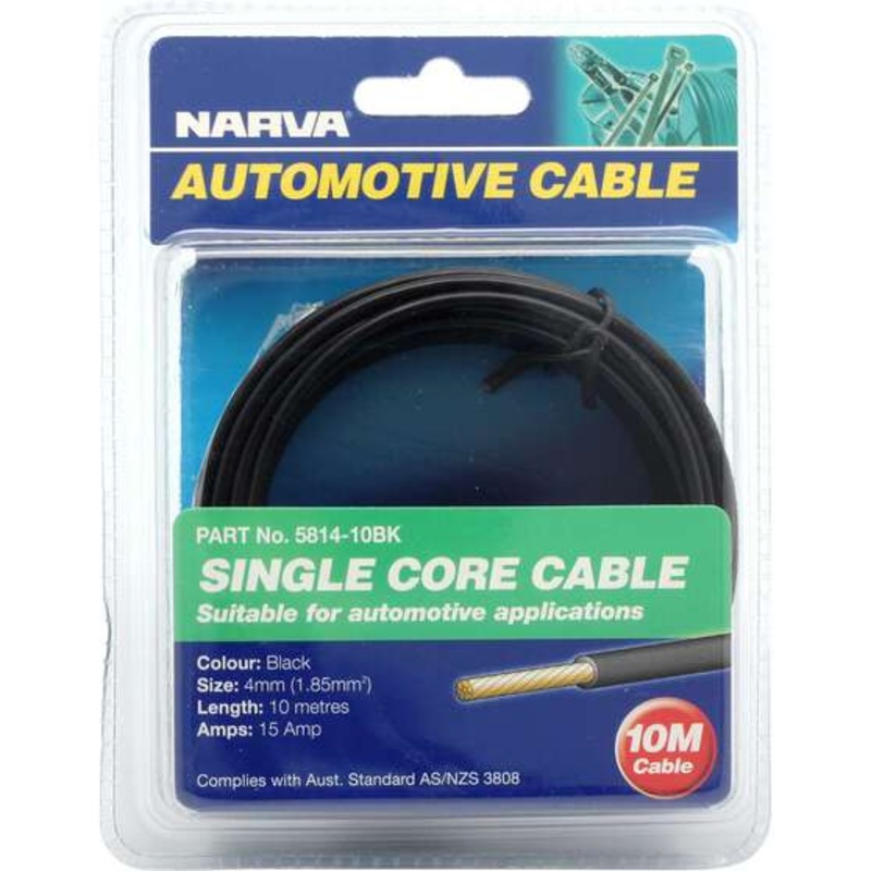Narva Automotive Cable – Single Core, 15A 4mm x 10m, Black