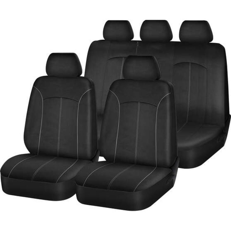 SCA Mesh Seat Cover Pack Black Adjustable Headrests Front Pair & Rear Bench