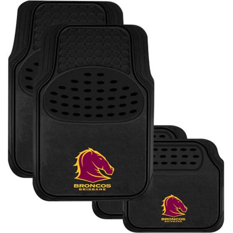 NRL Floor Mats – Broncos – Black Combo Rubber/Carpet Set of 4 – CMNRLBROS4