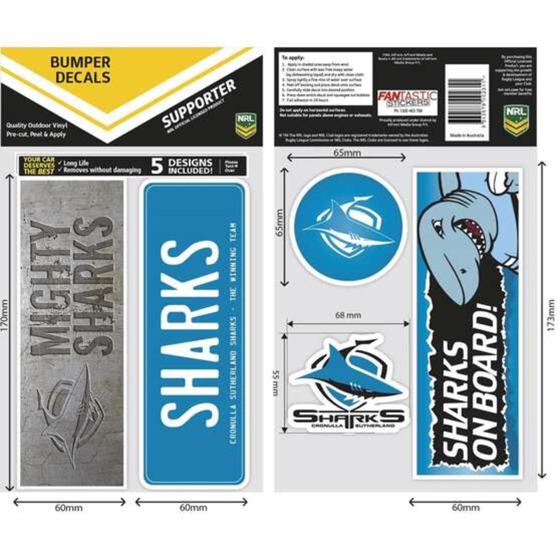 NRL Sharks iTAG Bumper Decals – Set of 5 – N-BDS-SH