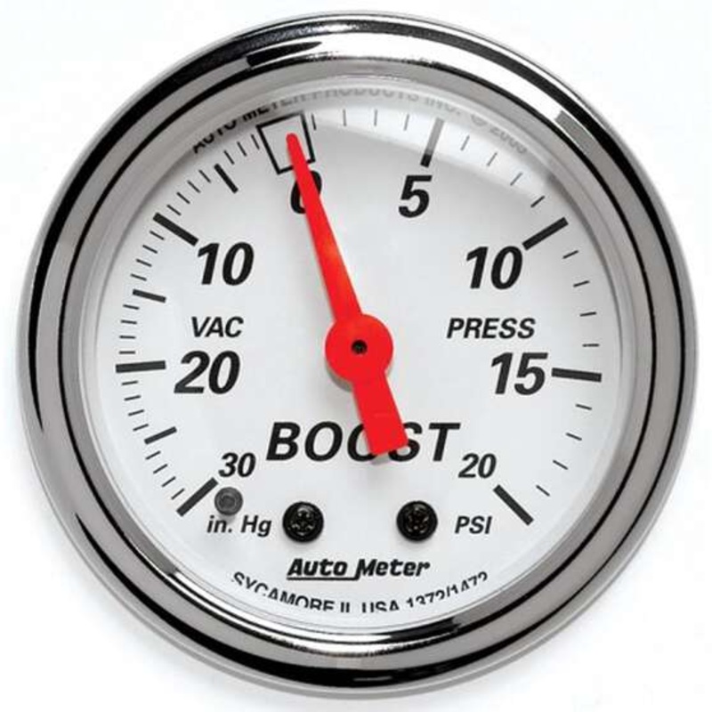 Autometer Arctic White Boost/Vacuum Gauge Mechanical – 10 Feet, 30 inHg/20 PSI, 2 1/16 Inch, AU1372