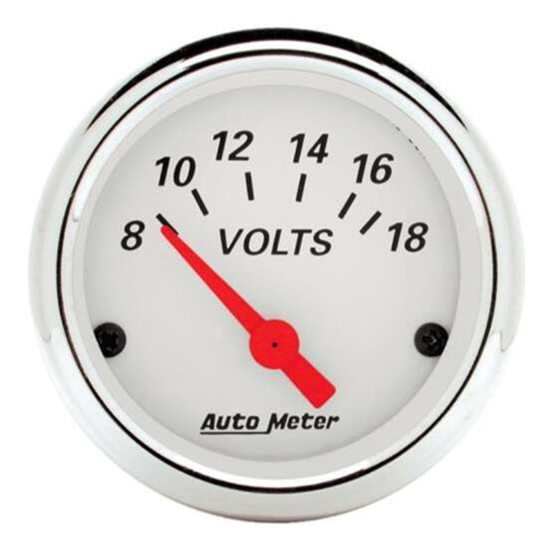 Autometer Arctic White Voltmeter Electric – 2 1/16 Inch, Short Sweep, 8 – 18V, AU1391