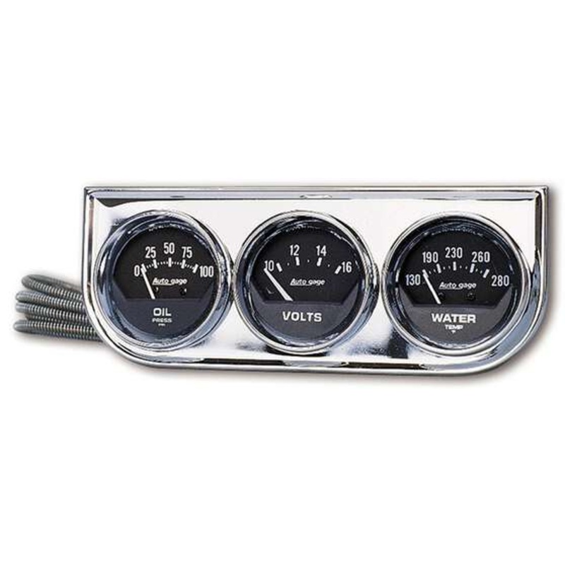 Autometer Auto Gage 3 Gauge Oil/Water/Volt In Chrome Console – 2 1/16 Inch, AU2349