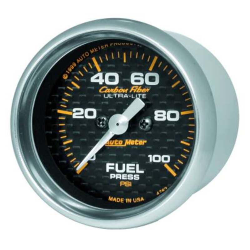 Autometer Carbon Fiber Fuel Pressure Gauge Electric – 0 – 100 PSI, 2 1/16 Inch, Full Sweep, AU4763