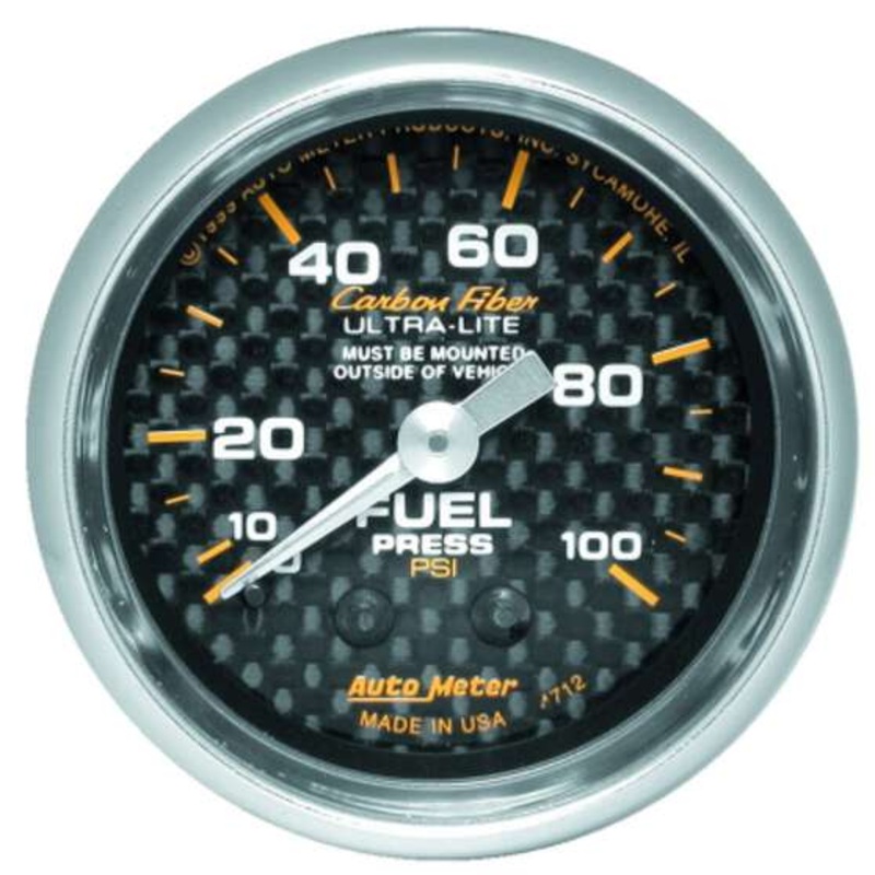 Autometer Carbon Fiber Fuel Pressure Gauge Mechanical – 0 – 100 PSI, 2 1/16 Inch, AU4712