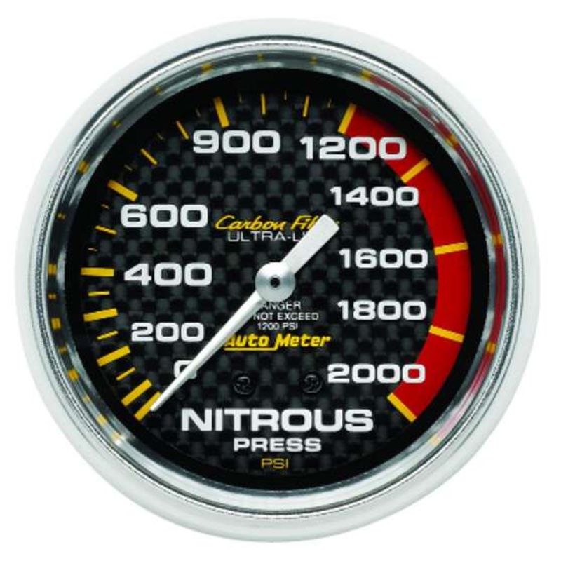 Autometer Carbon Fiber Nitrous Pressure Gauge Mechanical – 0 – 2000 PSI, 2 5/8 Inch, AU4828