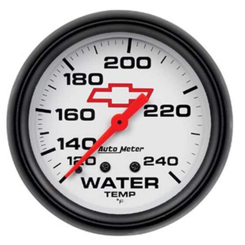 Autometer GM Chevy Bowtie Water Temp Gauge White Face Mechanical – 120 – 240F, 2 5/8 Inch, AU5832-00406