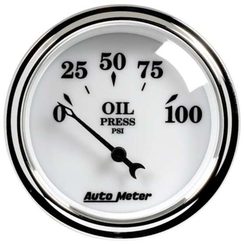 Autometer Old Tyme White II Oil Pressure Gauge Electric – 0 – 100 PSI, 2 1/16 Inch, AU1227