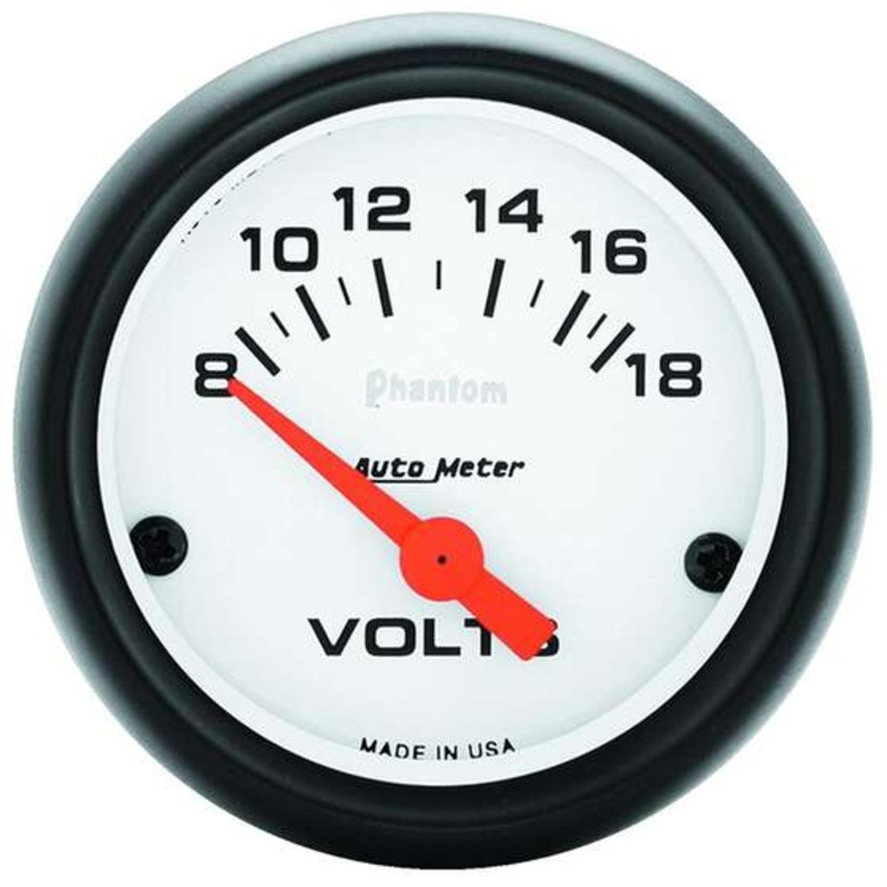 Autometer Phantom Voltmeter Electric – 2 1/16 Inch, Short Sweep, 8 – 18V, AU5791