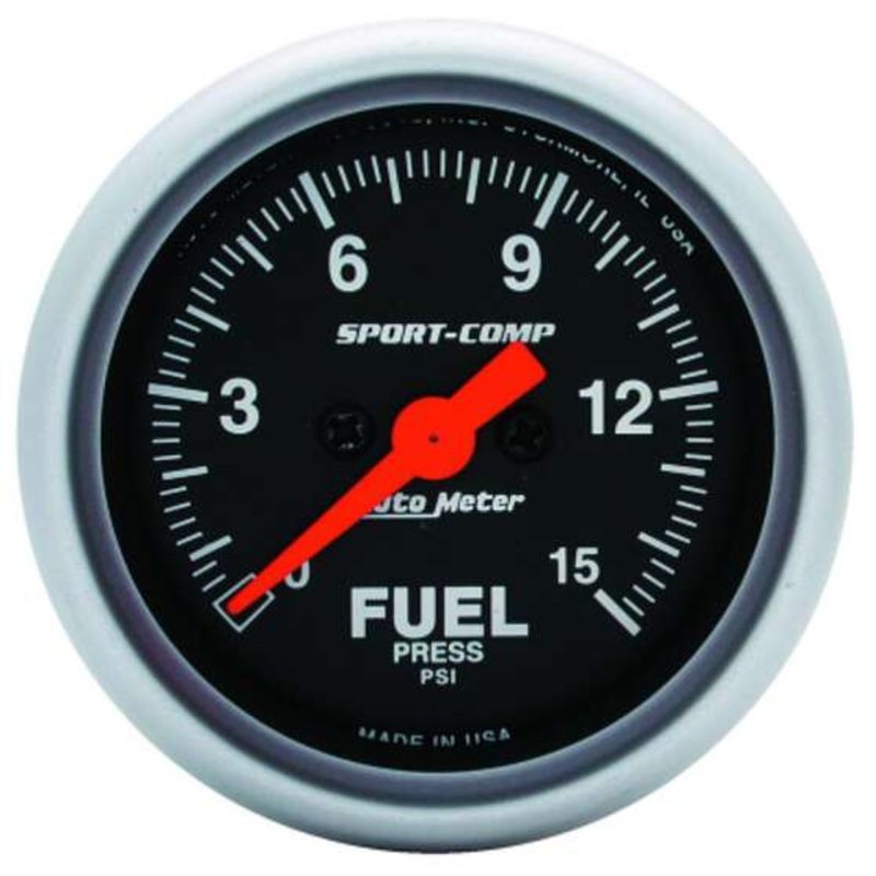 Autometer Sport-Comp Fuel Pressure Gauge Electric – 0 – 15 PSI, 2 1/16 Inch, Full Sweep, AU3361