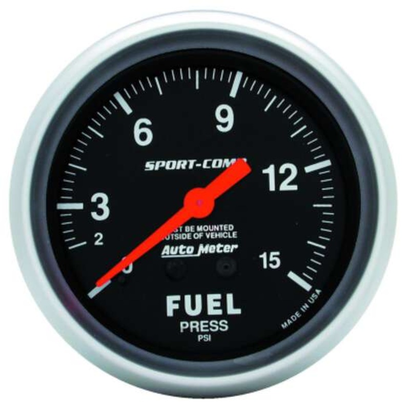 Autometer Sport-Comp Fuel Pressure Gauge Mechanical – 0 – 15 PSI, 2 5/8 Inch, AU3411
