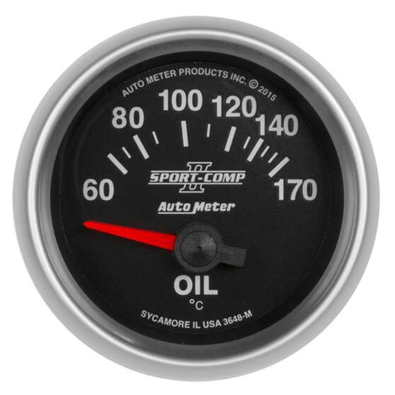 Autometer Sport-Comp II Oil Temp Gauge Electric – 60 – 170 C, 2 1/16 Inch, Short Sweep, AU3648-M