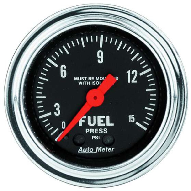 Autometer Traditional Chrome Fuel Pressure Gauge Mechanical With Isolator – 0 – 15 PSI, 2 1/16 Inch, AU2413