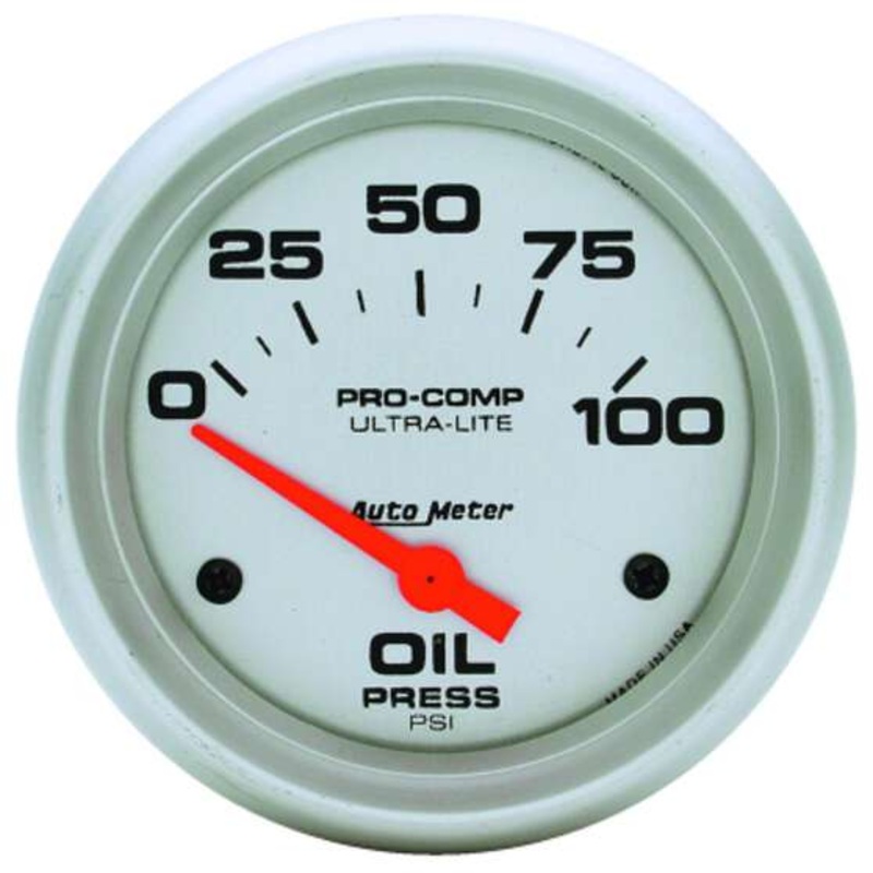 Autometer Ultra Lite Oil Pressure Gauge Electric – 0 – 100 PSI, 2 5/8 Inch, Short Sweep, AU4427