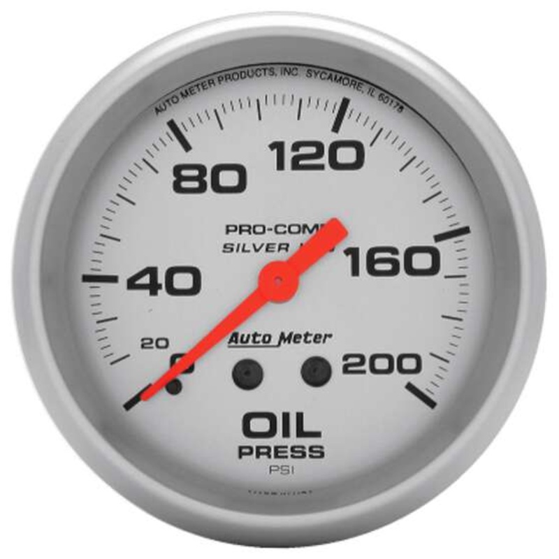 Autometer Ultra Lite Oil Pressure Gauge Mechanical Liquid Filled – 0 – 200 PSI, 2 5/8 Inch, AU4622