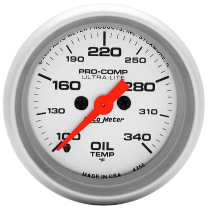 Autometer Ultra Lite Oil Temp Gauge Electric – 100 – 340 F, 2 1/16 Inch, Full Sweep, AU4356