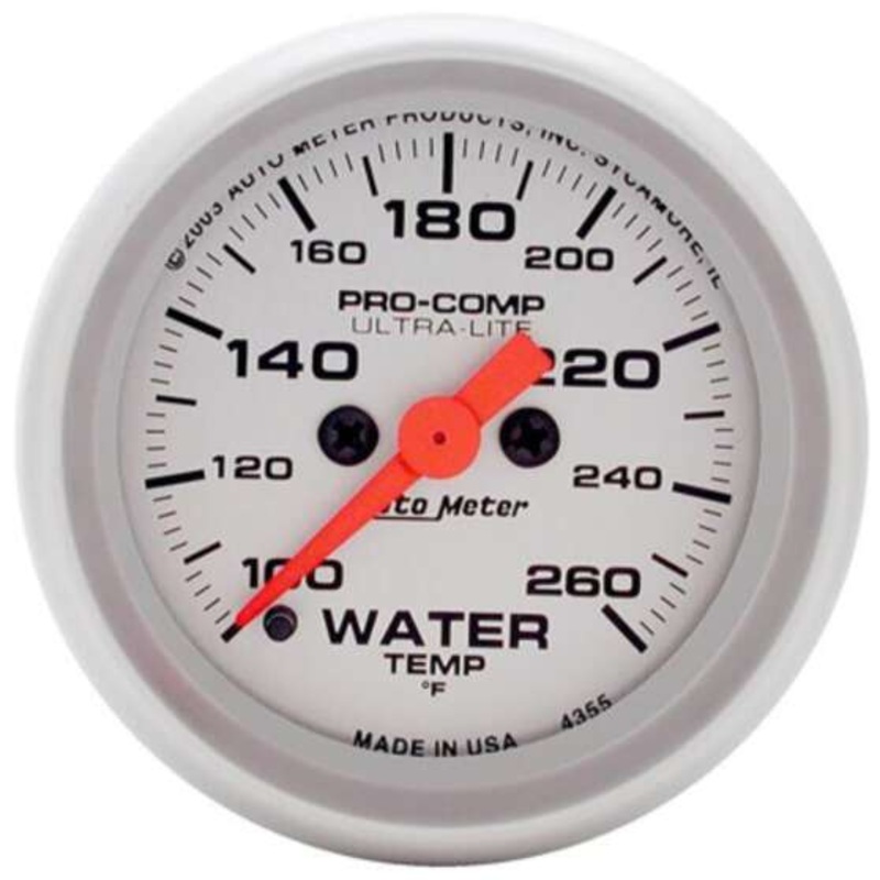 Autometer Ultra Lite Water Temperature Gauge Electric – 100 – 260 F, 2 1/16 Inch, Full Sweep, AU4355