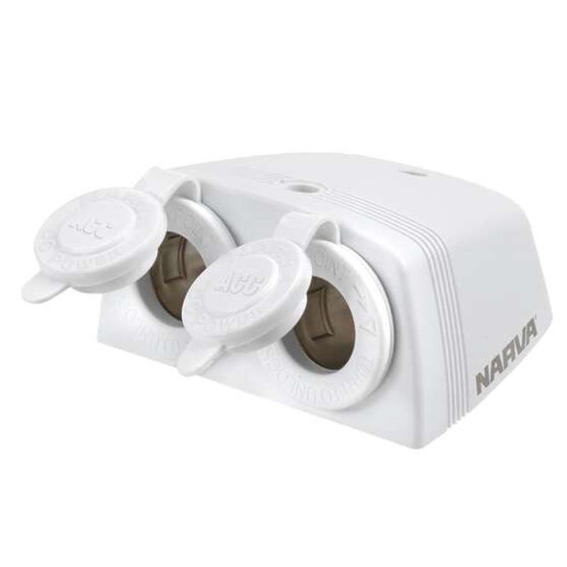 Narva Heavy Duty Twin Surface Mount Accessory Sockets – White, 12/24V